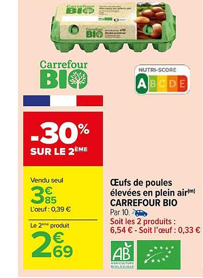 œufs de poules élevées en plein air carrefour bio