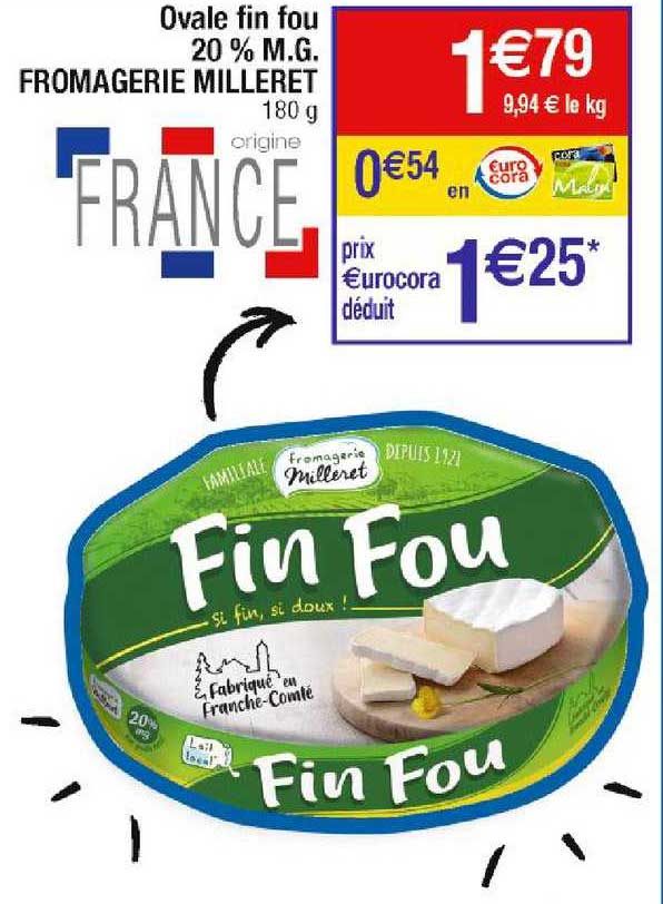 ovale fin fou 20% m.g. fromagerie milleret
