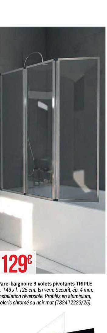 pare-beignoire 3 volets pivotants triple