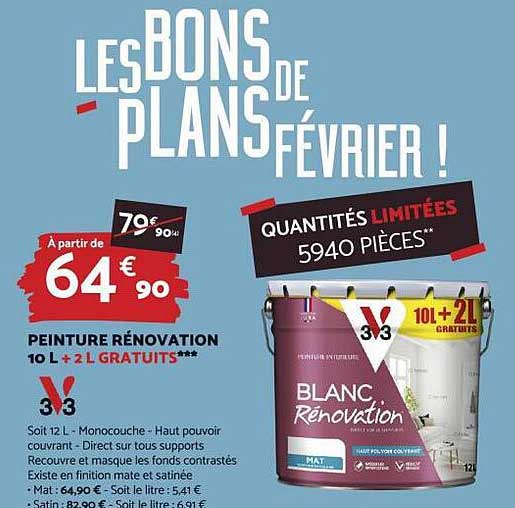 peinture rénovation 10 l + 2 l gratuits v33