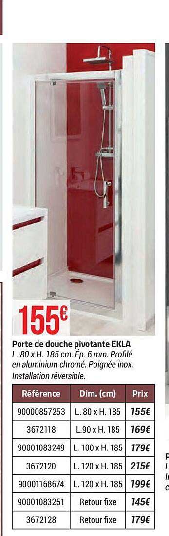porte de douche pivotante ekla