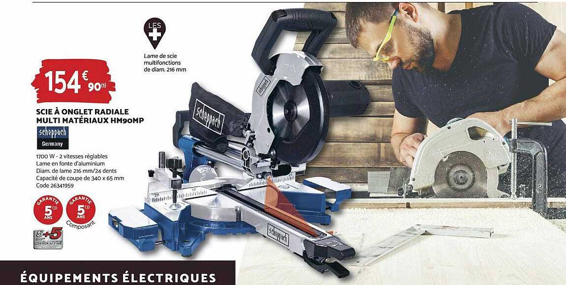 scie à onglet radiale multi matériaux hm90mp scheppach
