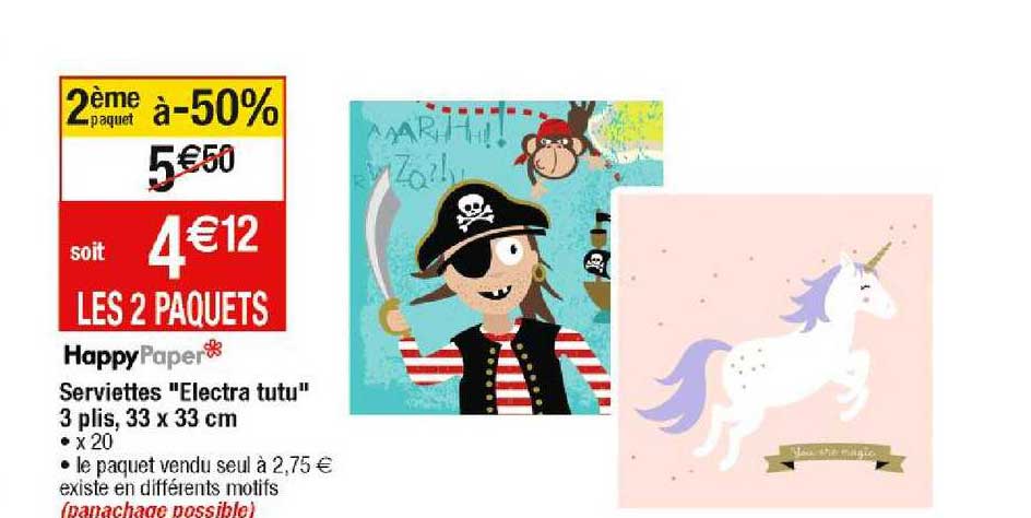 serviettes "electra tutu" 3 plis, 33 x 33 cm happy paper