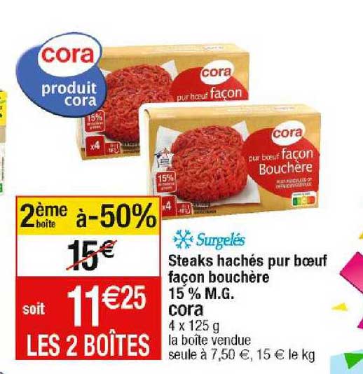 steaks hachés pur bœuf façon bouchère 15% m.g. cora