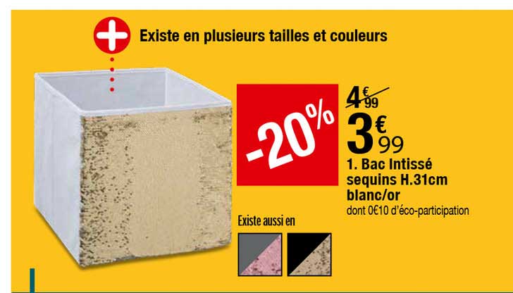 bac intissé sequins h.31 cm blanc-or