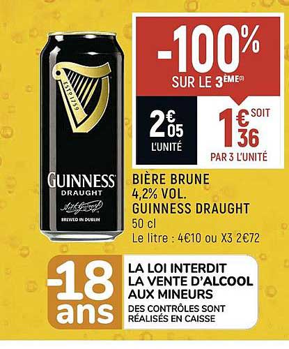 bière brune 4,2% vol. guinness draught