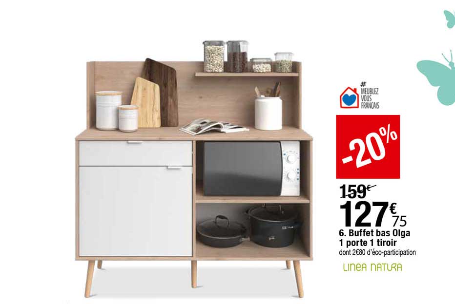 buffet bas olga 1 porte 1 tiroir linea natura