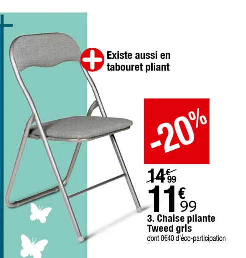 chaise pliante tweed gris