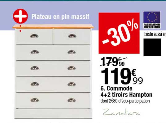 commode 4+2 tiroirs hampton