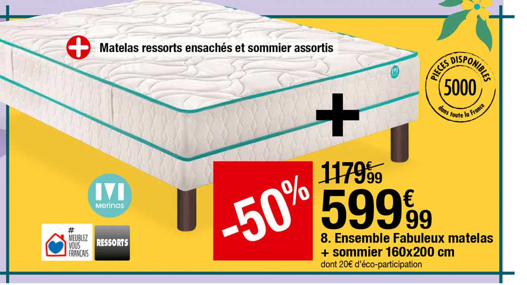 ensemble fabuleux matelas + sommier 160 x 200 cm