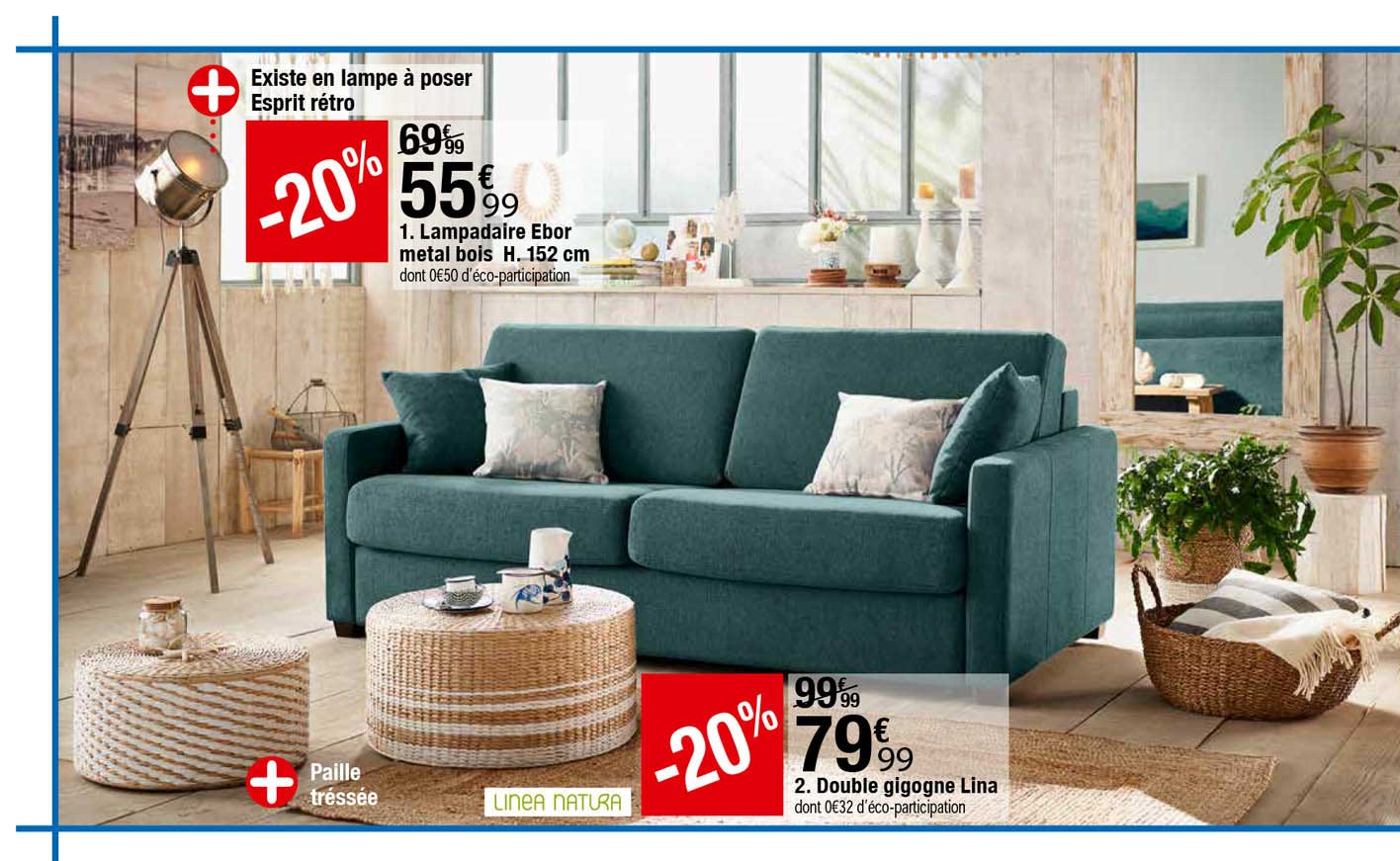 lampadaire ebor metal bois h. 152 cm, double gigogne lina