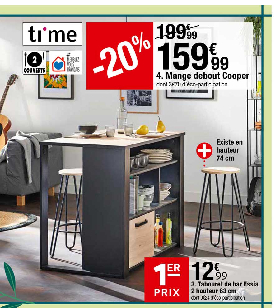 mange debout cooper, tabouret de bar essia 2 hauteur 63 cm