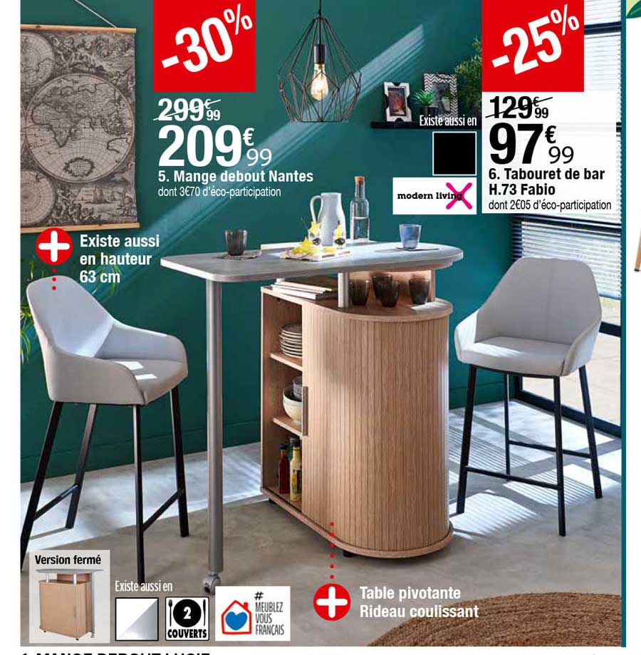 mange debout nantes, tabouret de bar h.73 fabio