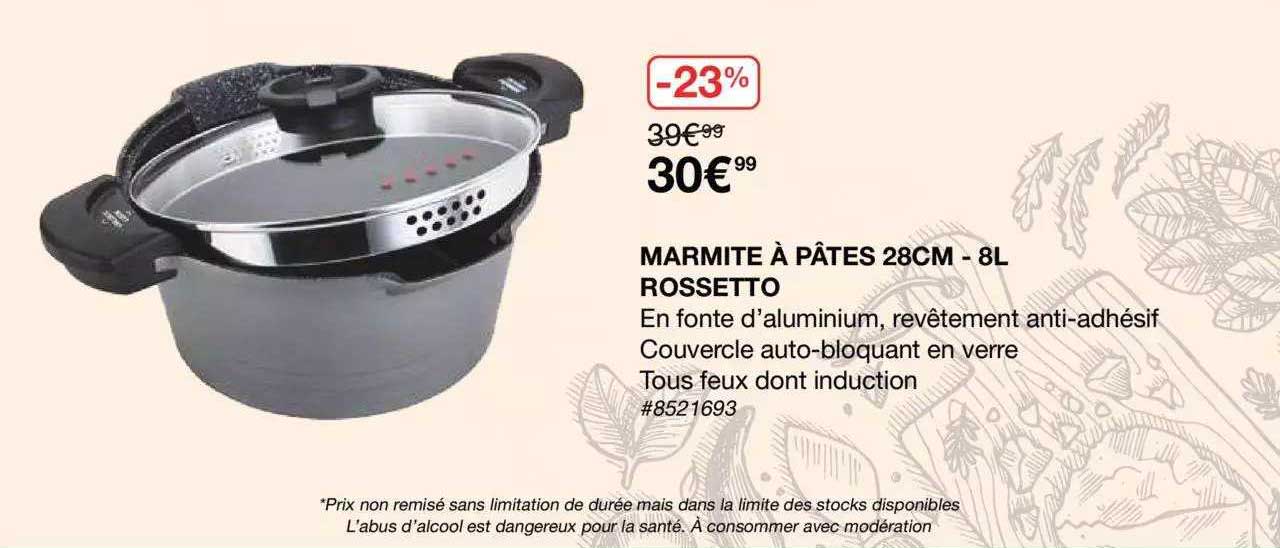 marmite à pâtes 28cm - 8l rossetto