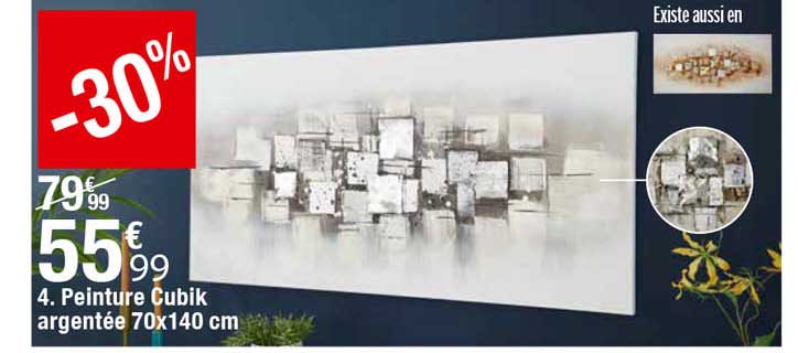 peinture cubik argentée 70 x 140 cm
