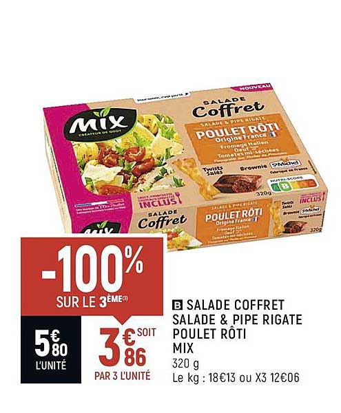 salade coffret salade & pipe rigate poulet rôti mix