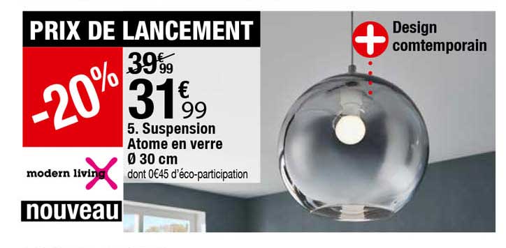 suspension atome en verre 30 cm modern living