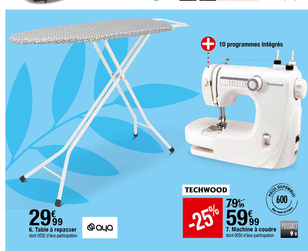 table à repasser aya, machine à coudre techwood