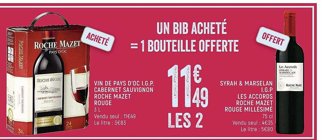 vin de pays d'oc i.g.p. cabernet sauvignon roche mazet rouge , syrah & marselan igp les accords roche mazet rouge millésimé