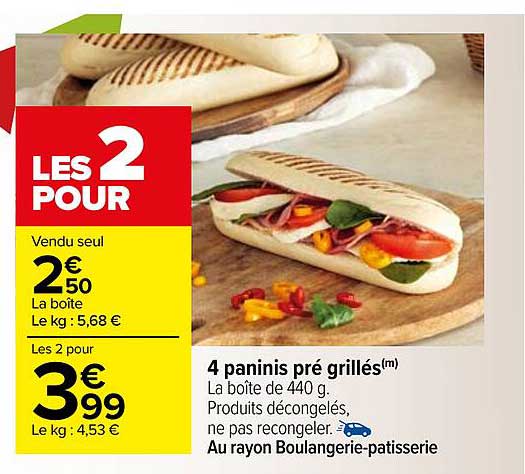 4 paninis pré grillés