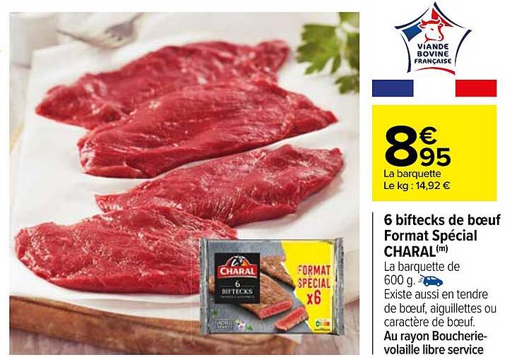 6 biftecks de bœuf format spécial charal