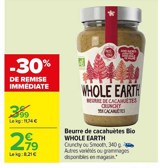 beurre de cacahuètes bio whole earth