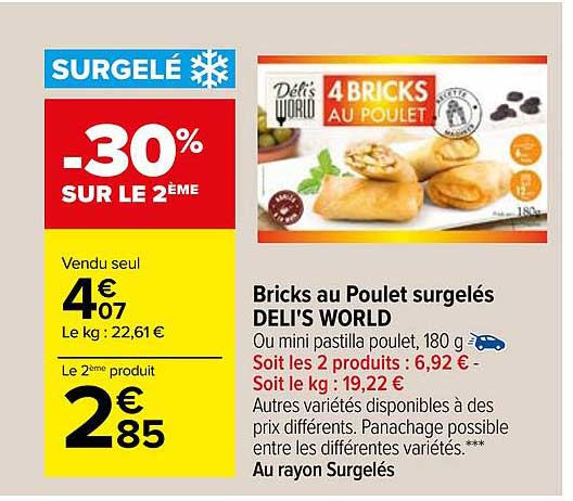 bricks au poulet surgelés deli's world