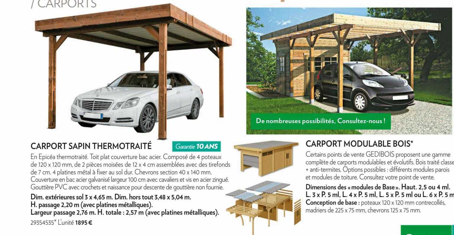 carport sapin thermotraité, carpot modulable bois