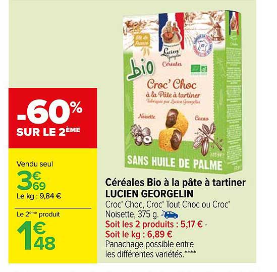 céréales bio à la pâte à tartiner lucien georgelin