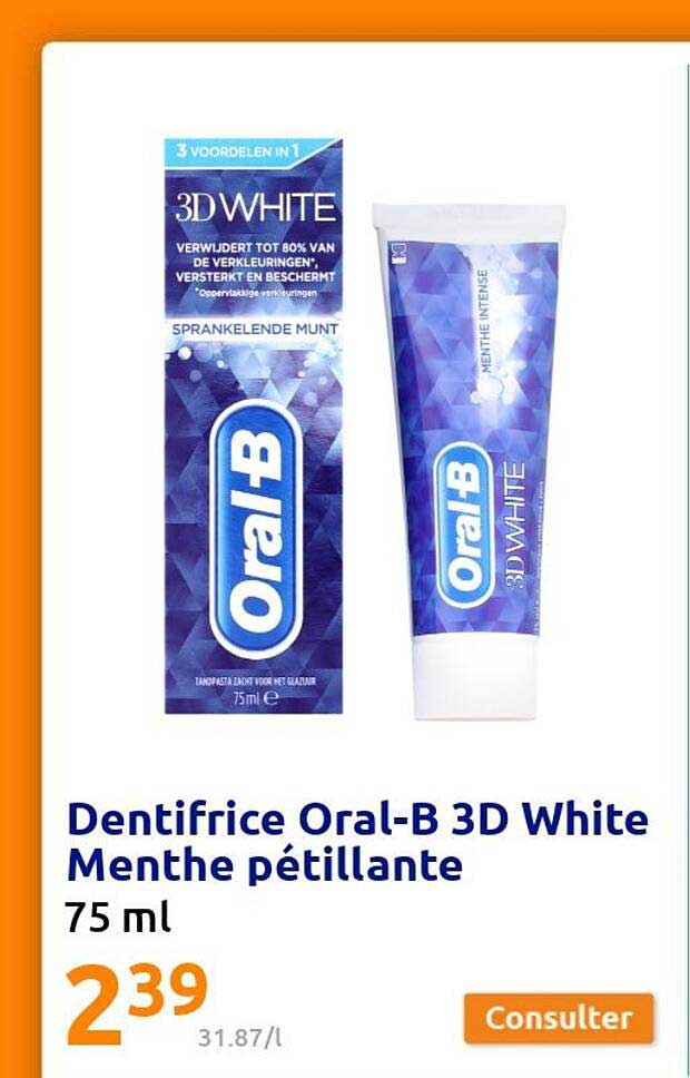 dentifrice oral-b 3d white menthe pétillante