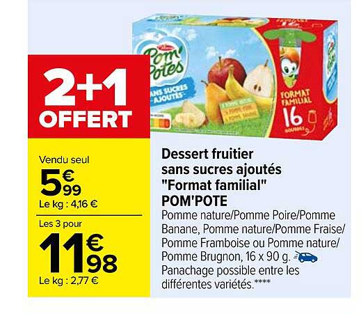 Dessert Fruitier Sans Sucres Ajoutés "format Familial" Pom'pote