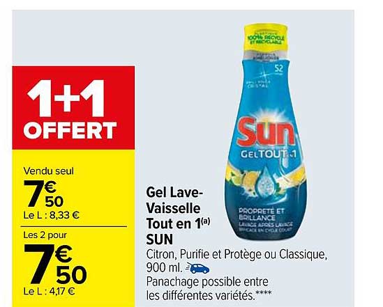 gel lave-vaisselle tout en 1 sun