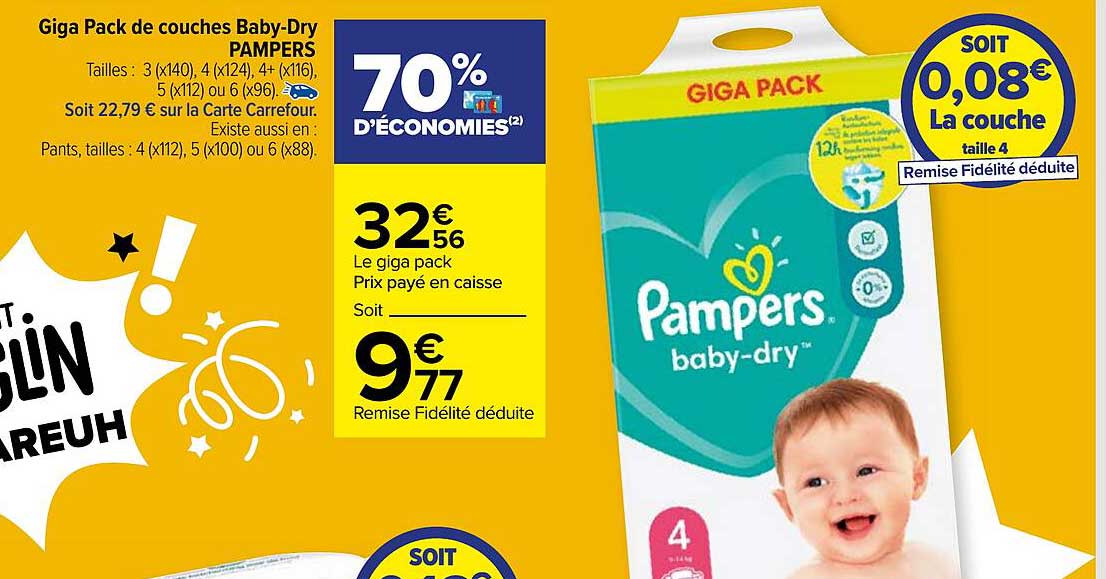 giga pack de couches baby-dry pampers