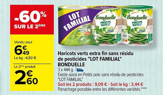 haricots verts extra fin sans résidu de pesticides "lot familial" bonduelle