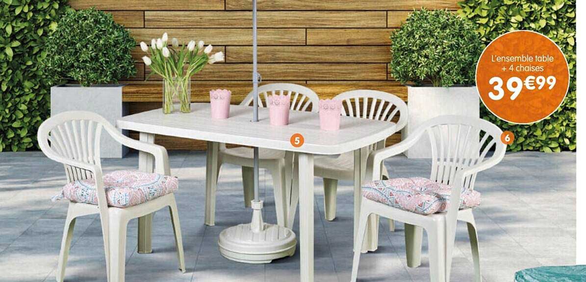 l'ensemble table + 4 chaises