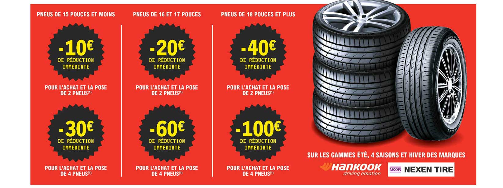les gammes été, 4 saisons et hiver des marques hankook , nexen tire