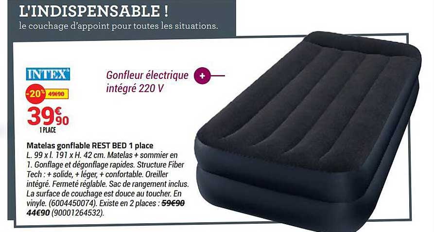 matelas gonflable rest bed 1 place intex