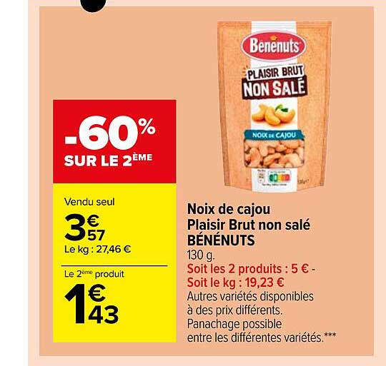 noix de cajou plaisir brut non salé bénénuts