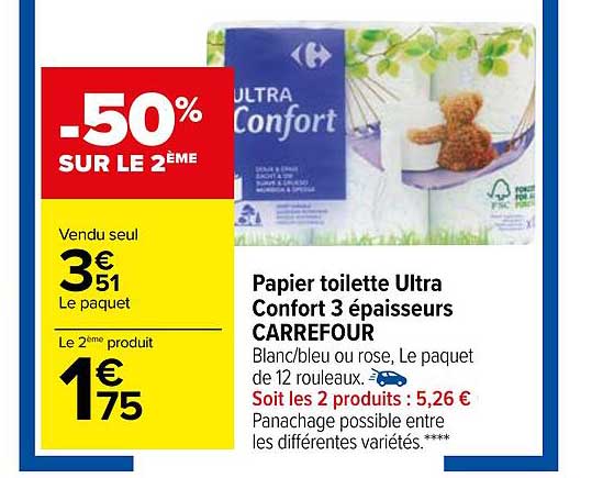 papier toilette ultra confort 3 épaisseurs carrefour