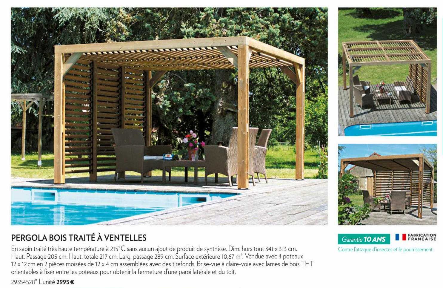 pergola bois traité à ventelles