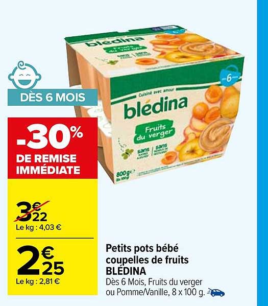 petits pots bébé coupelles de fruits blédina