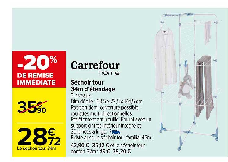 séchoir tour 34m d'étendage carrefour home
