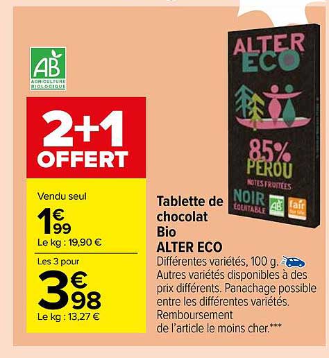 tablette de chocolat bio alter éco