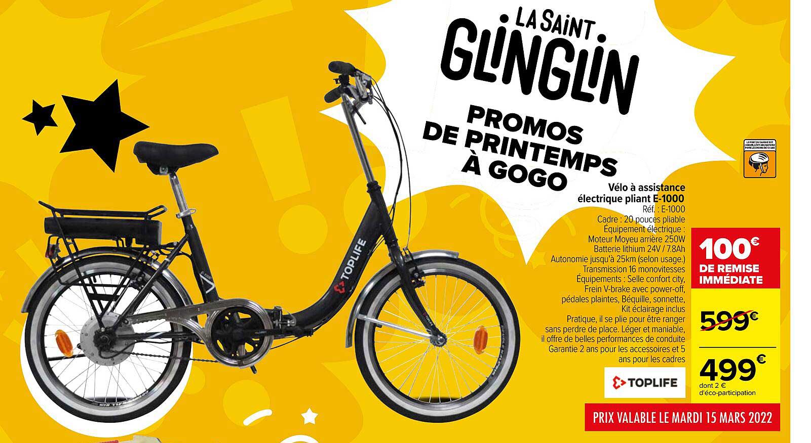 vélo à assistance électrique pliant e-1000 toplife