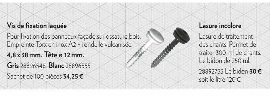 vis de fixation laquée, lasure incolore