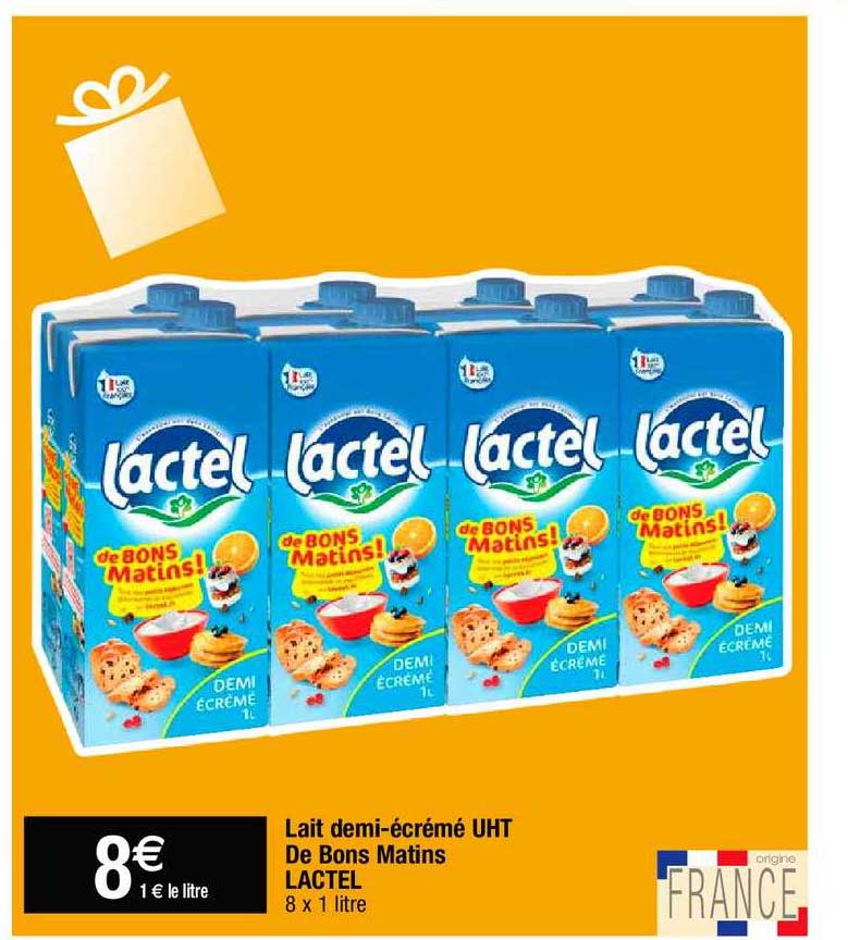 lait demi-écrémé uht de bons matins lactel