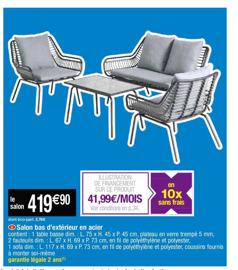 salon bas d'extérieur en acier