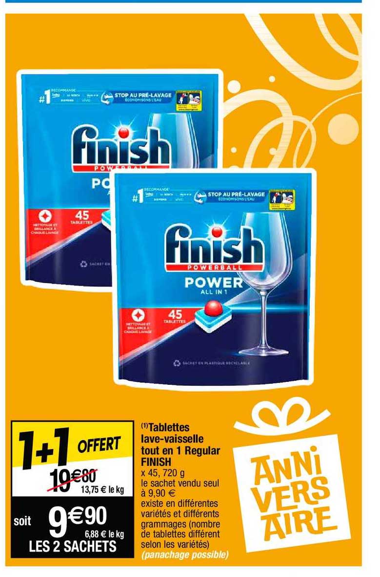 tablettes lave-vaisselle tout en 1 regular finish