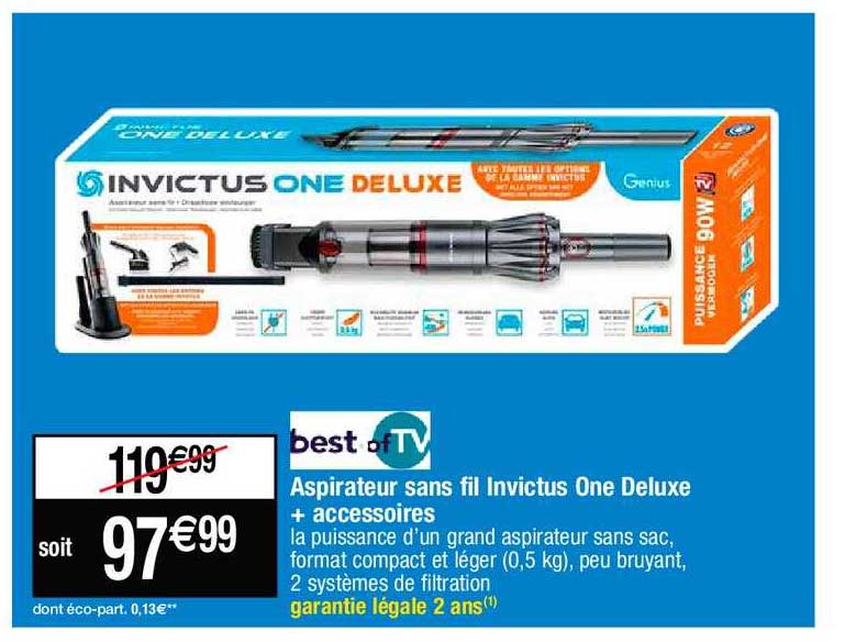 aspirateur sans fil invictus one deluxe + accessoires best of tv