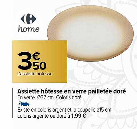 assiette hôtesse en verre pailletée doré carrefour home
